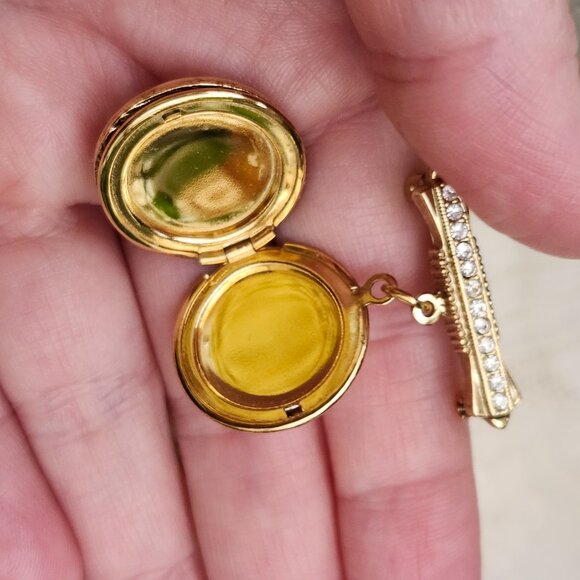 Vintage Victorian Style Locket Brooch with Rhinestone Pinwheel Design - Picture 3 of 6